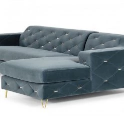 VIG Divani Casa Chesterfield - Blue Velvet Right Facing Sectional Sofa