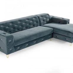 VIG Divani Casa Chesterfield - Blue Velvet Right Facing Sectional Sofa