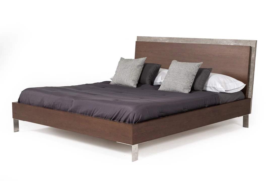 VIG Nova Domus Conner Modern Dark Walnut & Faux Concrete Bedroom Set Beds & Headboards