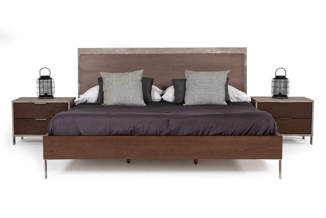 VIG Nova Domus Conner Modern Dark Walnut & Faux Concrete Bedroom Set Beds & Headboards
