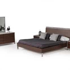 VIG Nova Domus Conner Modern Dark Walnut & Faux Concrete Bedroom Set Beds & Headboards