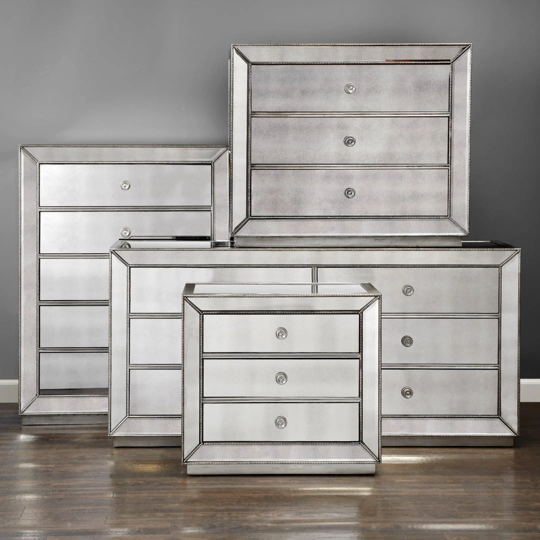Best Master Furniture Bedroom Omni Mirrored 3 Drawer Nightstand