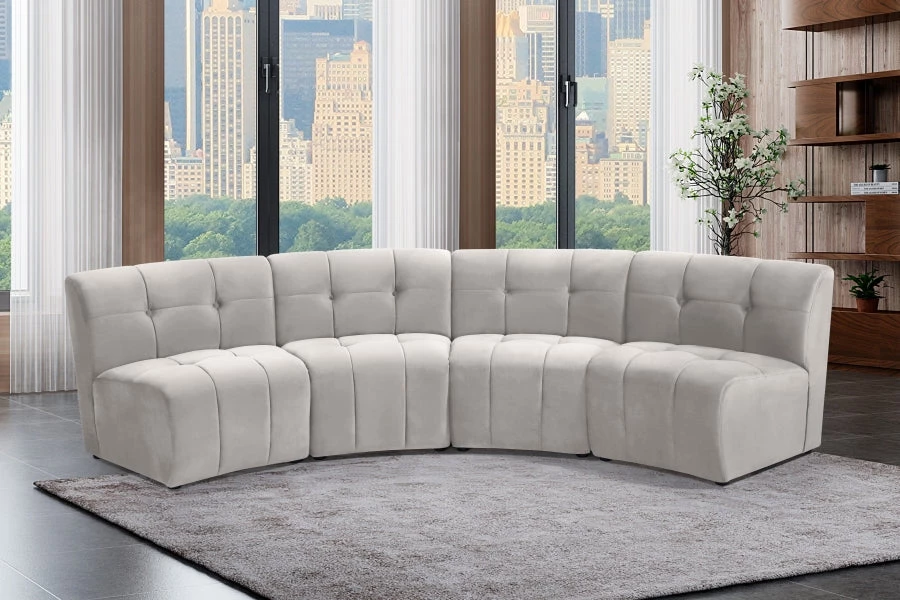 Meridian Furniture Limitless Modular Velvet 4 Piece Sectional Living Room