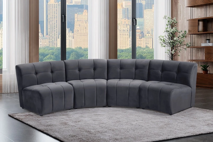 Meridian Furniture Limitless Modular Velvet 4 Piece Sectional Living Room