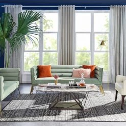 VIG Living Room Divani Casa Bixby Modern Light Green Velvet & Gold Sofa