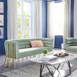 VIG Living Room Divani Casa Bixby Modern Light Green Velvet & Gold Sofa