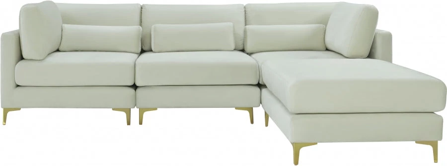 Meridian Furniture Living Room Julia 4 Piece Velvet Modular Reversible Sectional