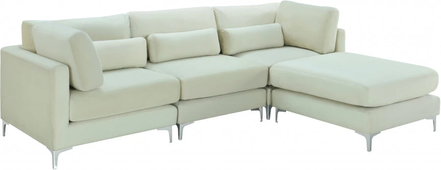 Meridian Furniture Living Room Julia 4 Piece Velvet Modular Reversible Sectional