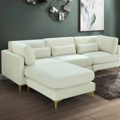 Meridian Furniture Living Room Julia 4 Piece Velvet Modular Reversible Sectional