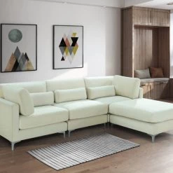 Meridian Furniture Living Room Julia 4 Piece Velvet Modular Reversible Sectional