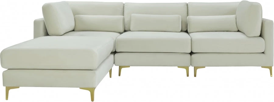 Meridian Furniture Living Room Julia 4 Piece Velvet Modular Reversible Sectional