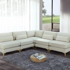 Meridian Furniture Julia 5 Piece Velvet Modular Sectional Living Room