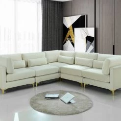 Meridian Furniture Julia 5 Piece Velvet Modular Sectional Living Room