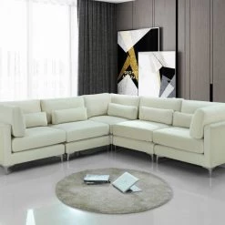 Meridian Furniture Julia 5 Piece Velvet Modular Sectional Living Room