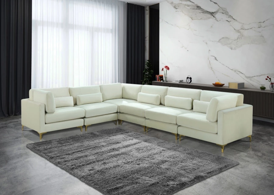 Meridian Furniture Julia 6 Piece Velvet Modular Sectional