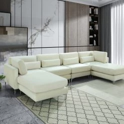 Meridian Furniture Living Room Julia 6 Piece Velvet Modular Reversible Sectional