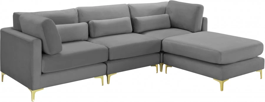 Meridian Furniture Living Room Julia 4 Piece Velvet Modular Reversible Sectional