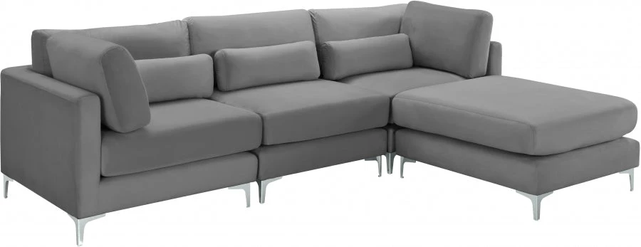 Meridian Furniture Living Room Julia 4 Piece Velvet Modular Reversible Sectional