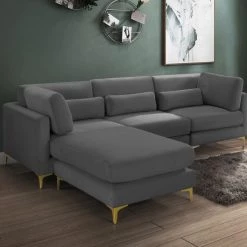 Meridian Furniture Living Room Julia 4 Piece Velvet Modular Reversible Sectional