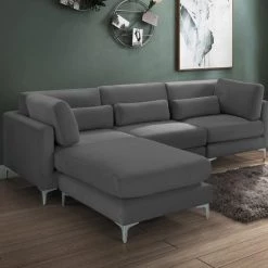 Meridian Furniture Living Room Julia 4 Piece Velvet Modular Reversible Sectional