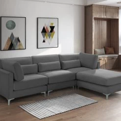 Meridian Furniture Living Room Julia 4 Piece Velvet Modular Reversible Sectional