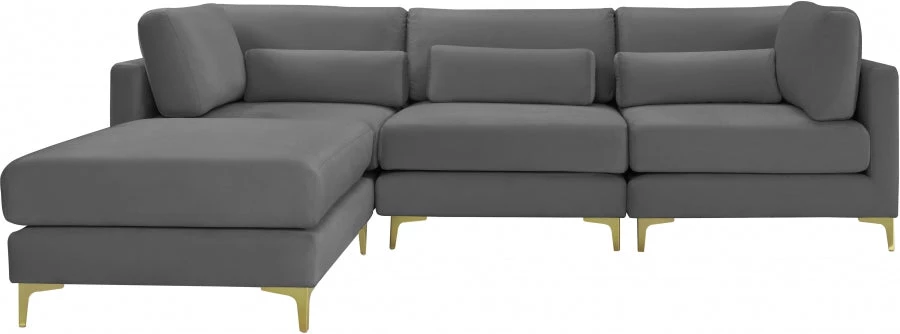 Meridian Furniture Living Room Julia 4 Piece Velvet Modular Reversible Sectional
