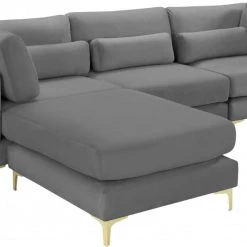Meridian Furniture Living Room Julia 4 Piece Velvet Modular Reversible Sectional