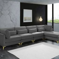 Meridian Furniture Living Room Julia 5 Piece Velvet Modular Reversible Sectional