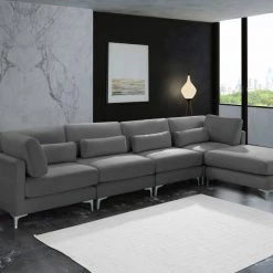 Meridian Furniture Living Room Julia 5 Piece Velvet Modular Reversible Sectional