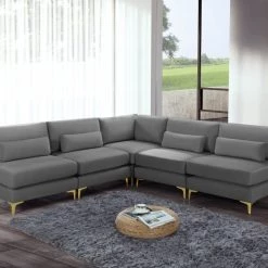 Meridian Furniture Julia 5 Piece Velvet Modular Sectional Living Room