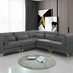 Meridian Furniture Julia 5 Piece Velvet Modular Sectional Living Room