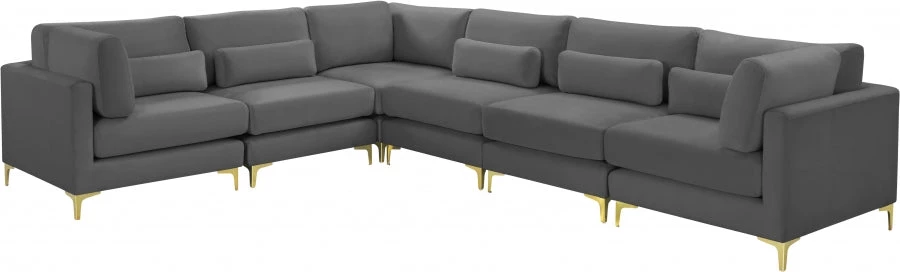 Meridian Furniture Julia 6 Piece Velvet Modular Sectional