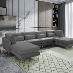 Meridian Furniture Living Room Julia 6 Piece Velvet Modular Reversible Sectional