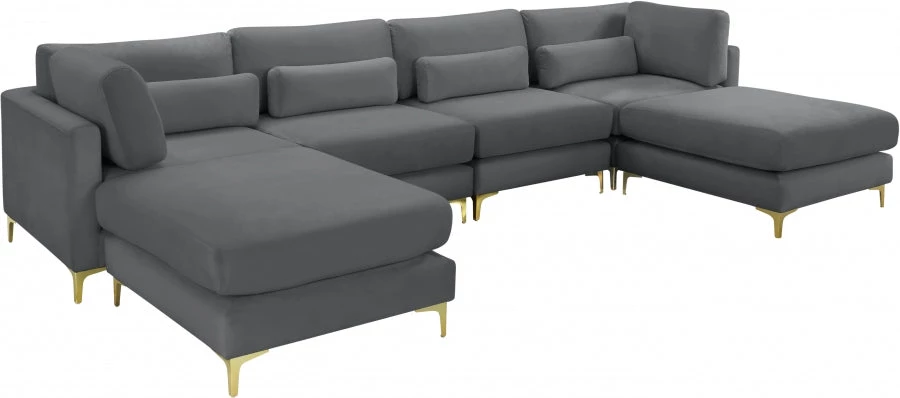 Meridian Furniture Living Room Julia 6 Piece Velvet Modular Reversible Sectional