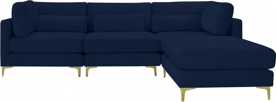 Meridian Furniture Living Room Julia 4 Piece Velvet Modular Reversible Sectional