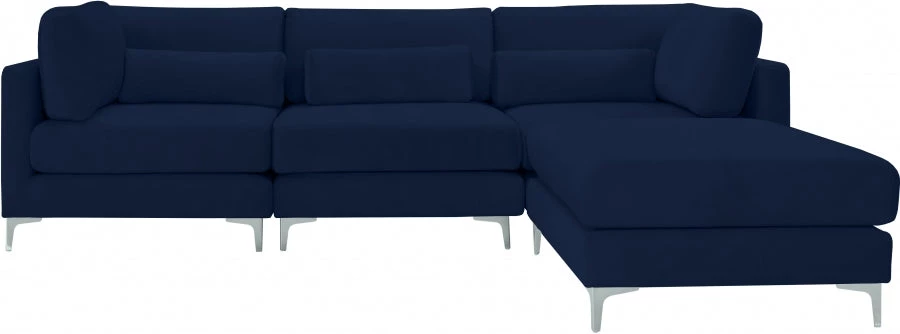 Meridian Furniture Living Room Julia 4 Piece Velvet Modular Reversible Sectional