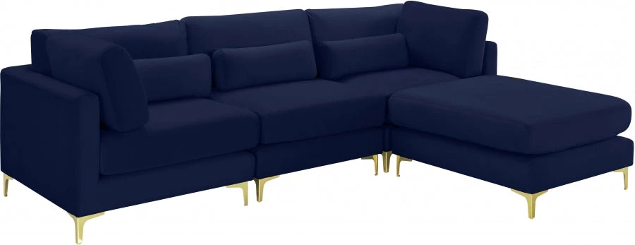 Meridian Furniture Living Room Julia 4 Piece Velvet Modular Reversible Sectional