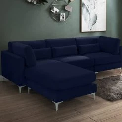Meridian Furniture Living Room Julia 4 Piece Velvet Modular Reversible Sectional