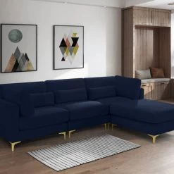 Meridian Furniture Living Room Julia 4 Piece Velvet Modular Reversible Sectional