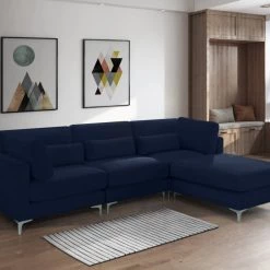 Meridian Furniture Living Room Julia 4 Piece Velvet Modular Reversible Sectional