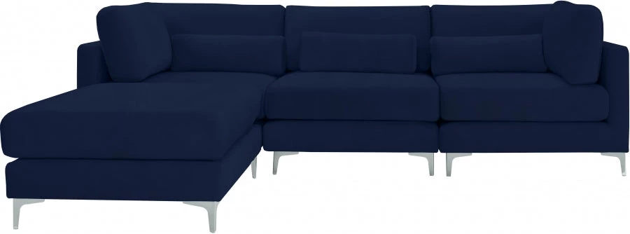 Meridian Furniture Living Room Julia 4 Piece Velvet Modular Reversible Sectional