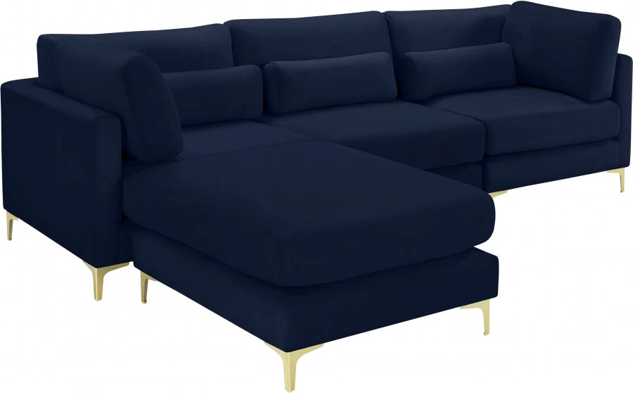 Meridian Furniture Living Room Julia 4 Piece Velvet Modular Reversible Sectional