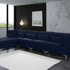 Meridian Furniture Living Room Julia 5 Piece Velvet Modular Reversible Sectional