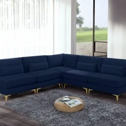 Meridian Furniture Julia 5 Piece Velvet Modular Sectional Living Room