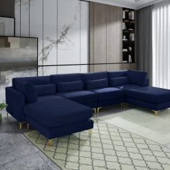 Meridian Furniture Living Room Julia 6 Piece Velvet Modular Reversible Sectional