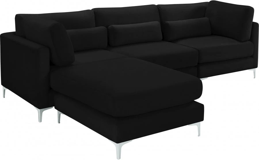 Meridian Furniture Living Room Julia 4 Piece Velvet Modular Reversible Sectional