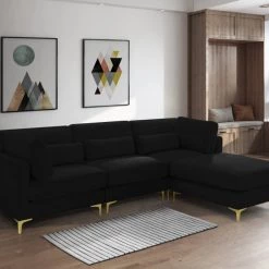 Meridian Furniture Living Room Julia 4 Piece Velvet Modular Reversible Sectional