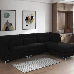 Meridian Furniture Living Room Julia 4 Piece Velvet Modular Reversible Sectional