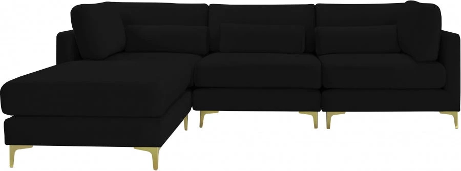 Meridian Furniture Living Room Julia 4 Piece Velvet Modular Reversible Sectional