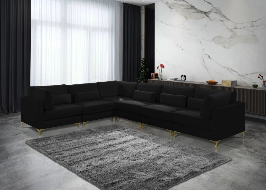Meridian Furniture Julia 6 Piece Velvet Modular Sectional